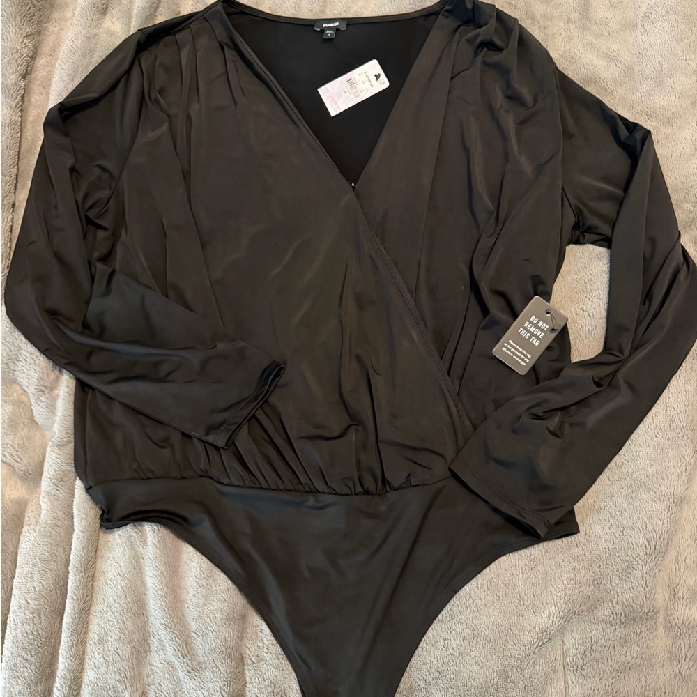 Express Black Faux Wrap Bodysuit